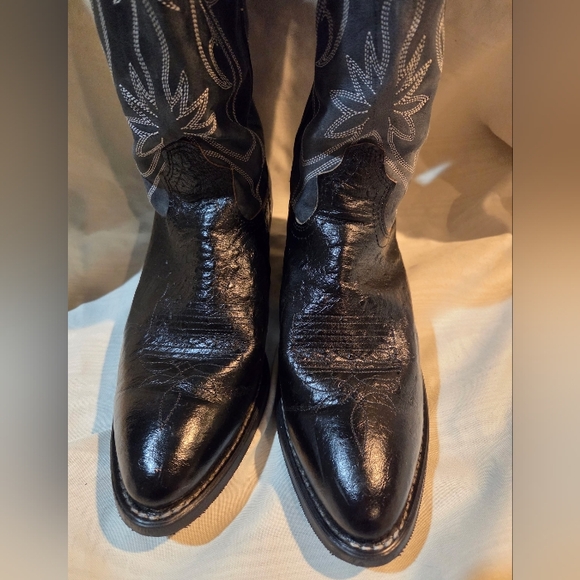 Vintage Tony Lama Black & Grey Leather Western Cowboy Boots Size 10W - Picture 11 of 11